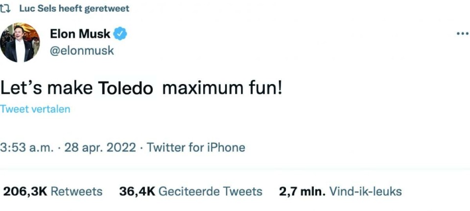 Elon Musk koopt Toledo