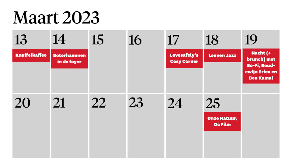 Je culturele kalender van 13 tot 26 maart
