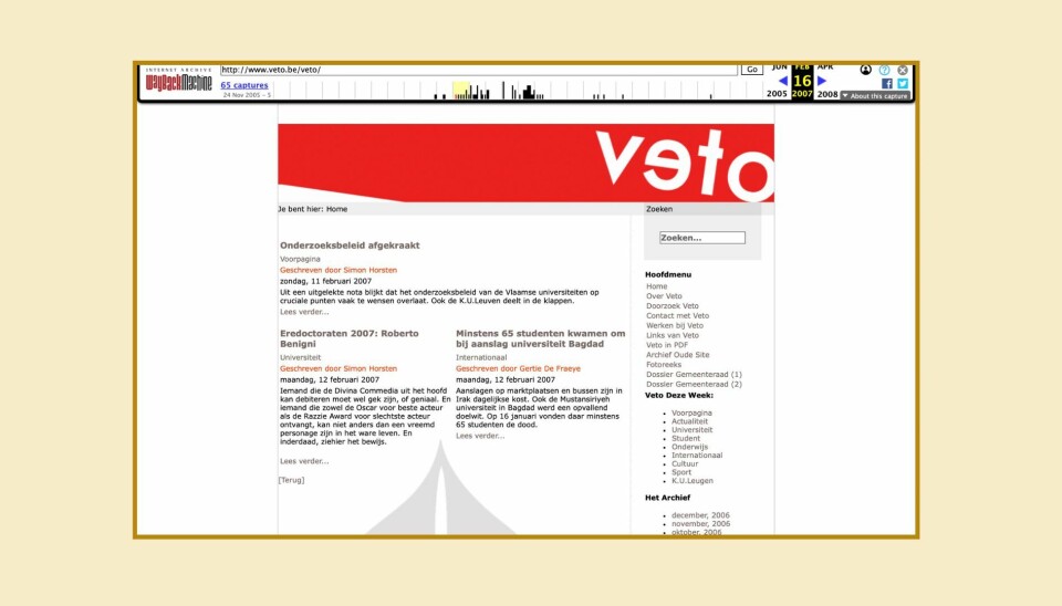 Veto's website in 2007, ten tijde van haar 33ste jaargang.